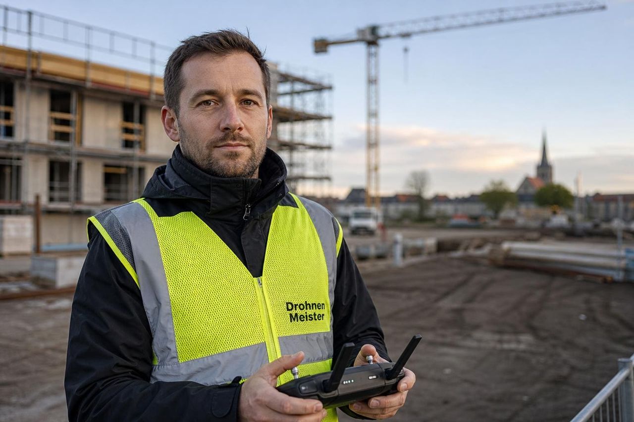 Drohne im Einsatz für professionelle Luftaufnahmen — Equipment für Imagefilme und Immobilienvideos. Dieser Inhalt wurde mit Künstlicher Intelligenz erstellt.