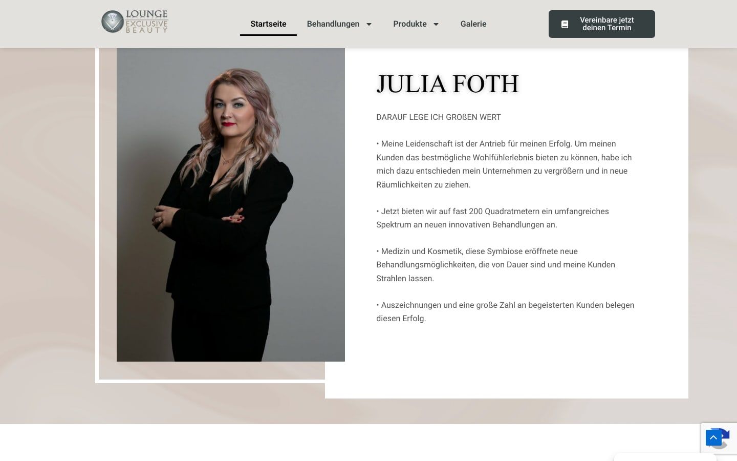Vorstellung der Inhaberin Julia Foth auf der Website von JJ Lounge