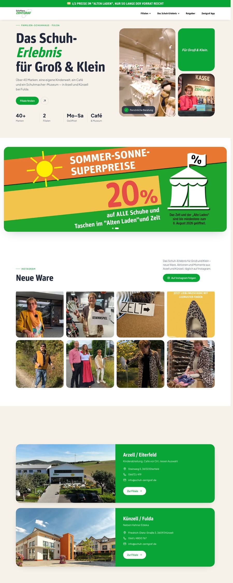 Von Rislinger gestalteter Webauftritt von Schuhhaus Zentgraf