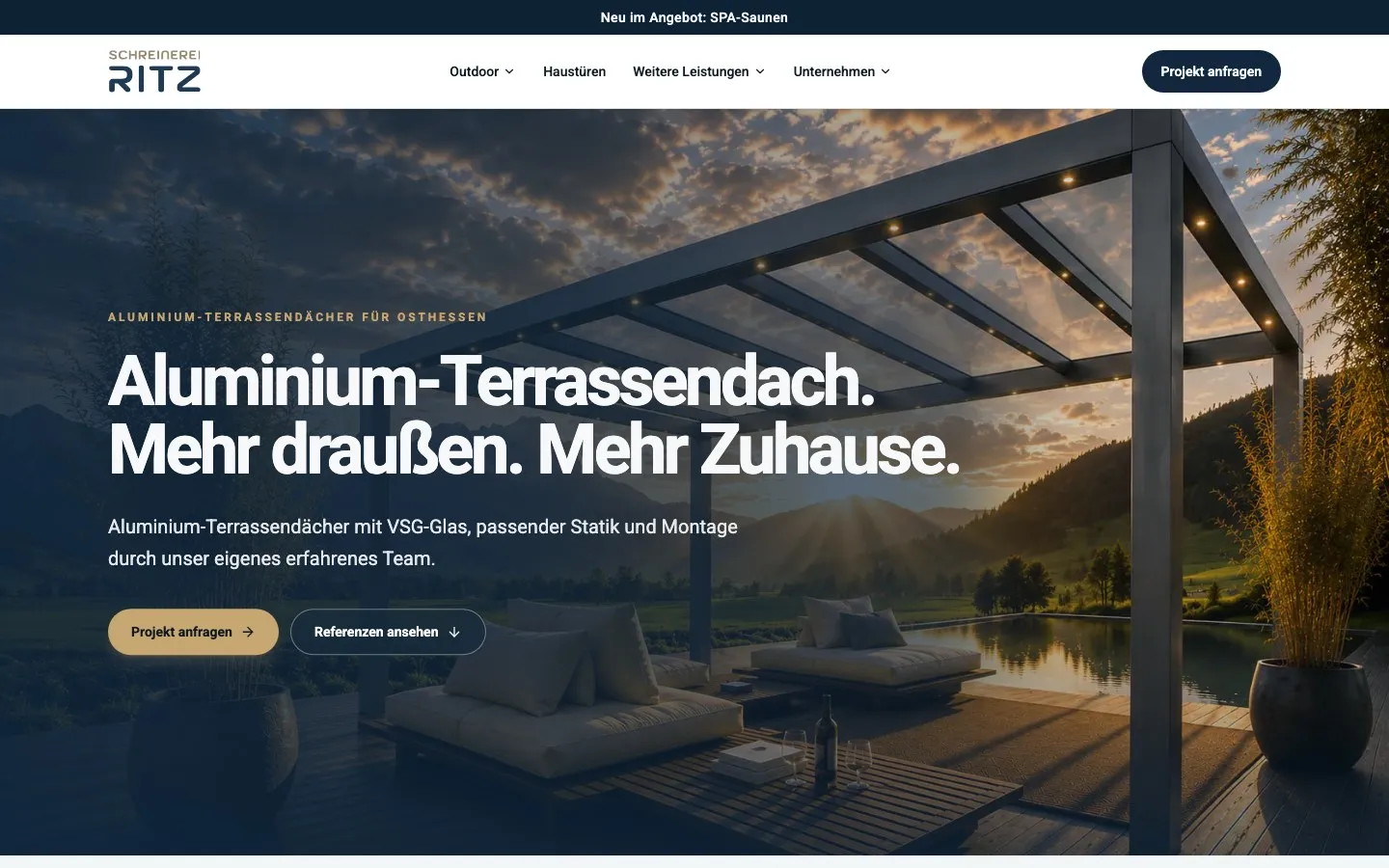 Website der Schreinerei Ritz in einer Desktop-Ansicht