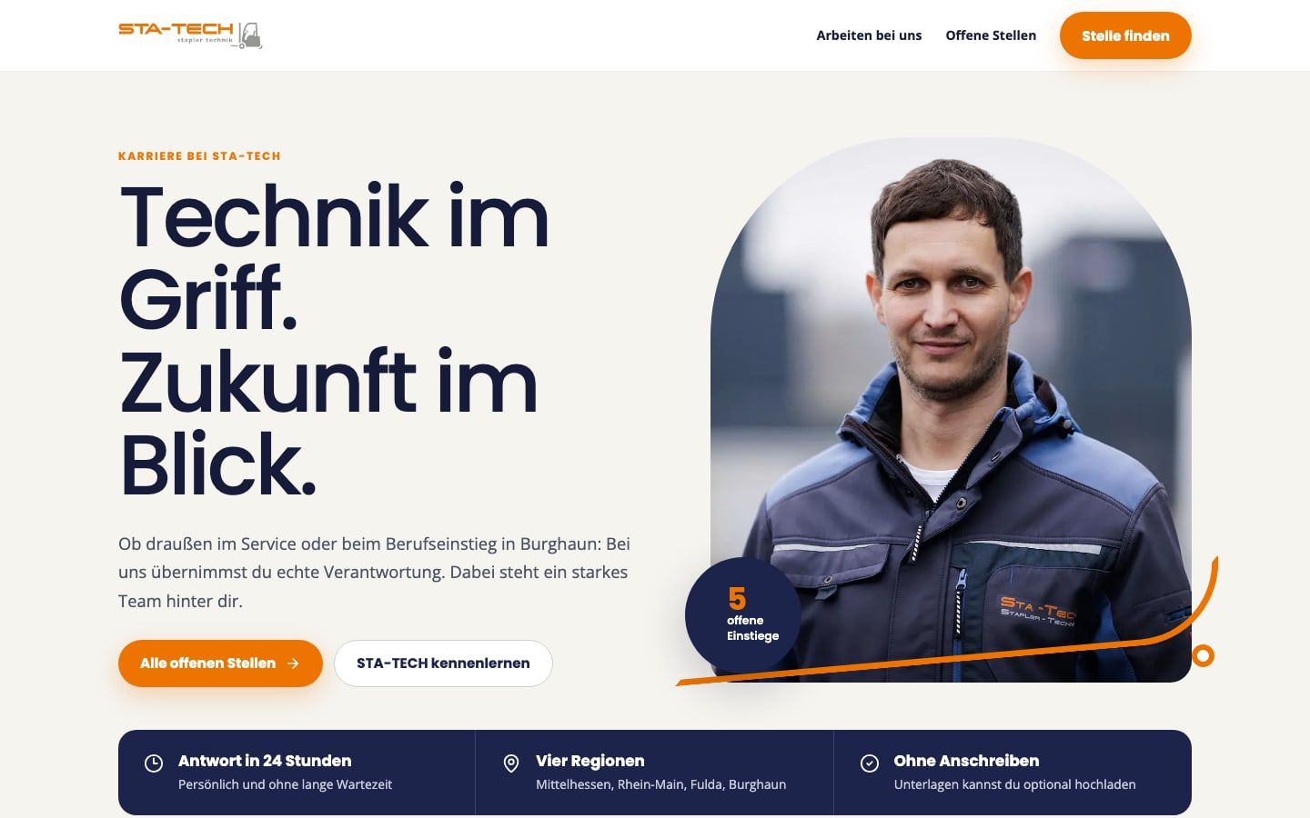Karriereauftritt von STA-TECH am Computer: Technik im Griff. Zukunft im Blick.