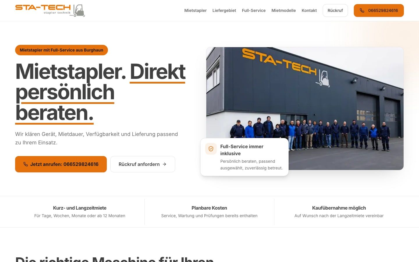 Startseite des Mietstapler-Auftritts von STA-TECH