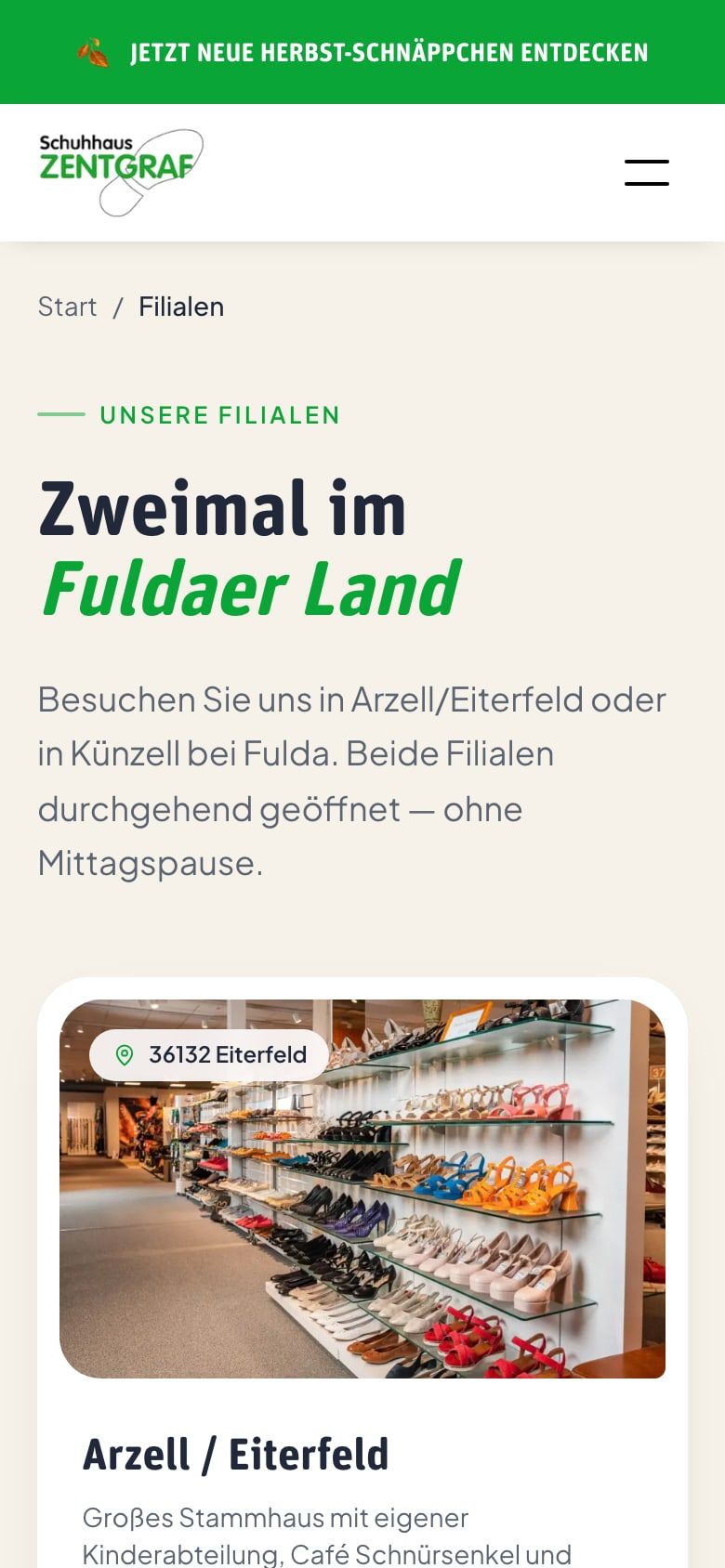 Filialübersicht von Schuhhaus Zentgraf auf dem Smartphone