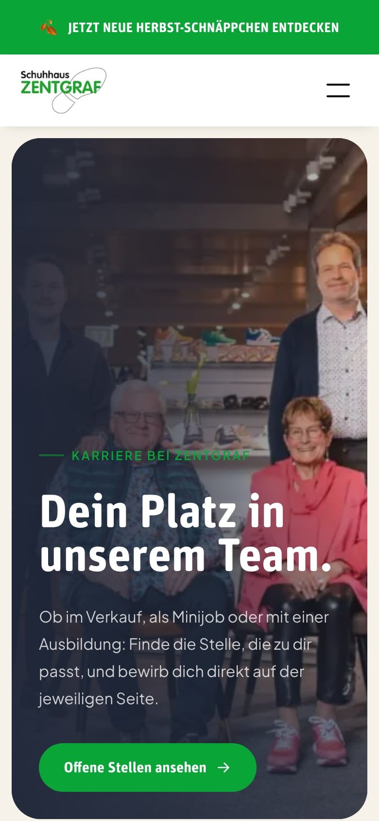 Jobseite von Schuhhaus Zentgraf auf dem Smartphone