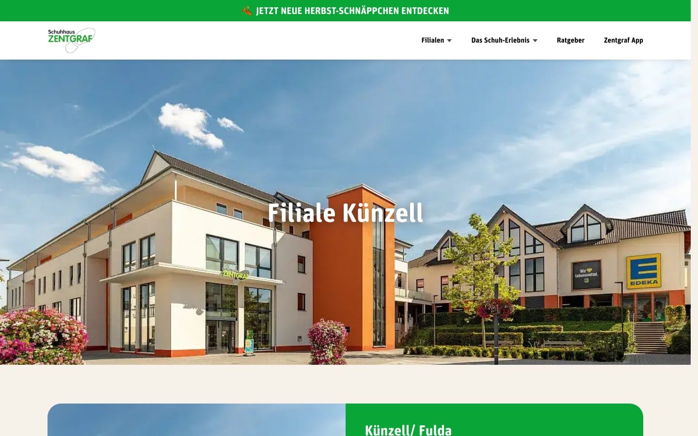 Filialseite Künzell von Schuhhaus Zentgraf mit Foto des Gebäudes